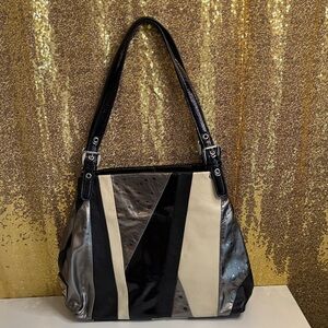 Sharif Black, Silver, and Cream Shoulder Bag Genuine Leather
